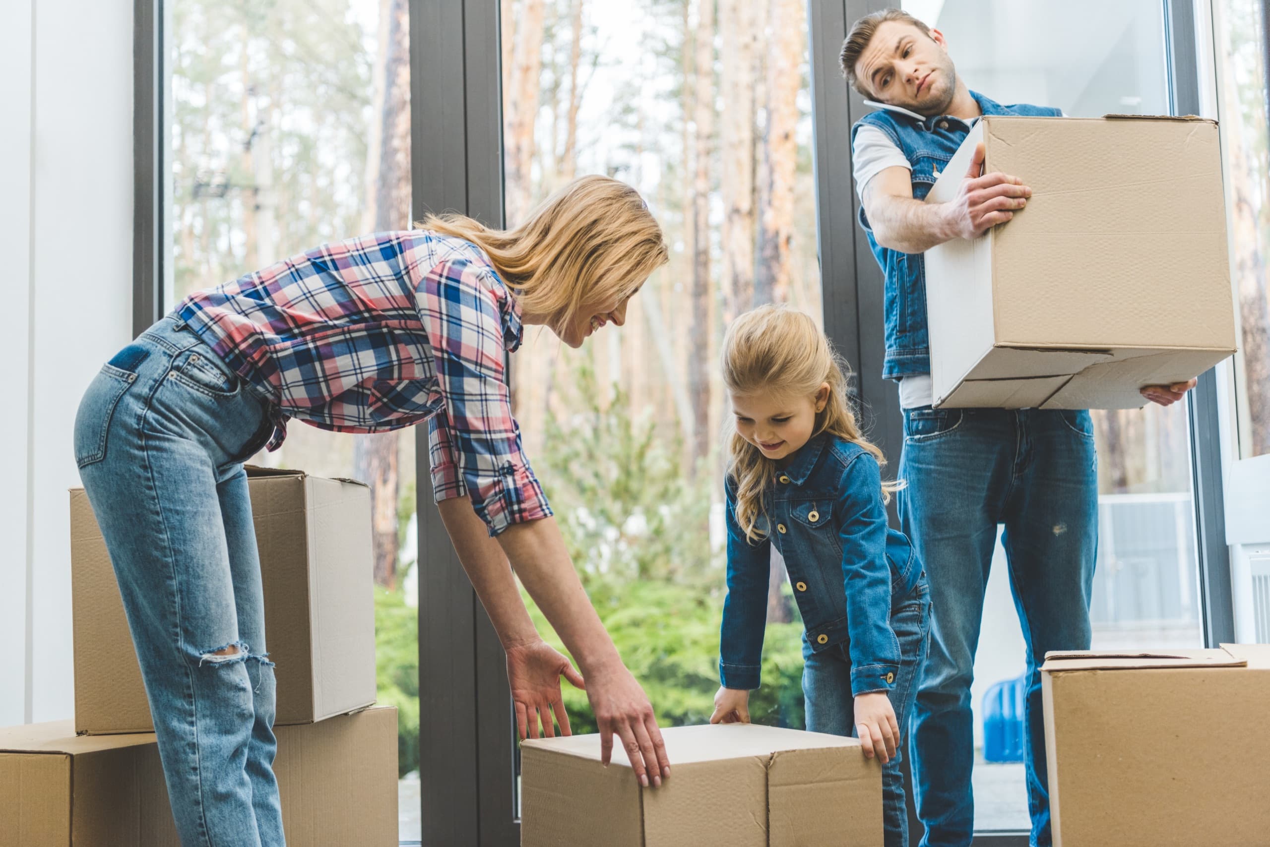 Young family moving into new house