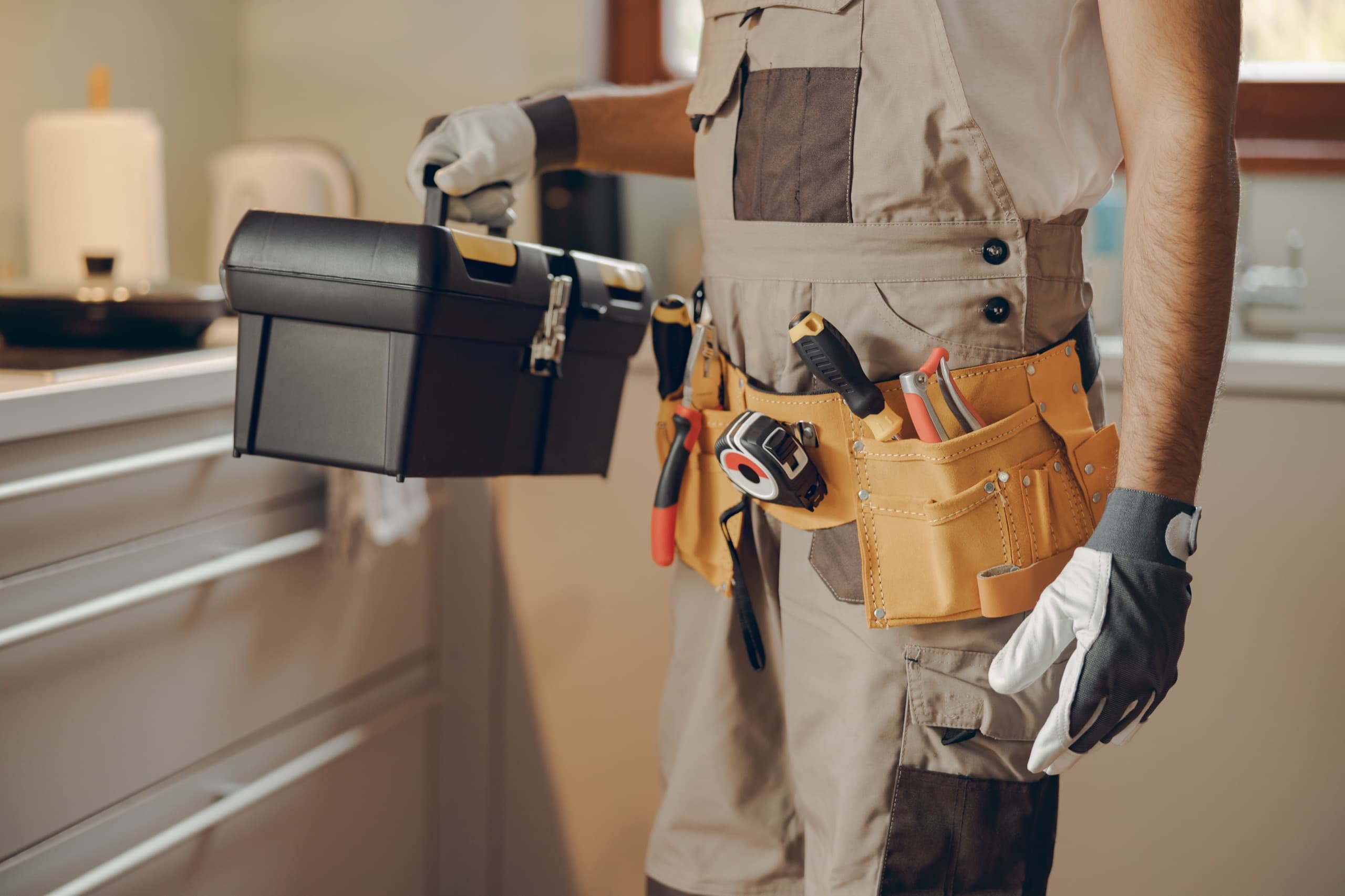 Repairman standing at home entrance